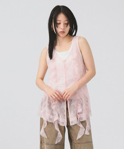 Ray BEAMS 蕾絲荷葉邊長背心