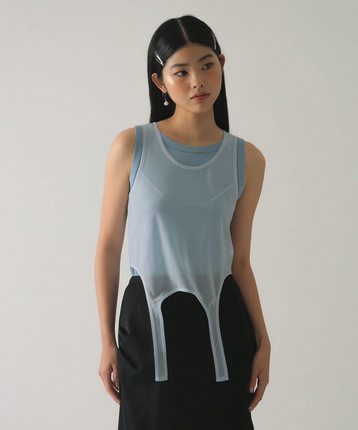 Ray BEAMS Sheer Layered Top 2P Set