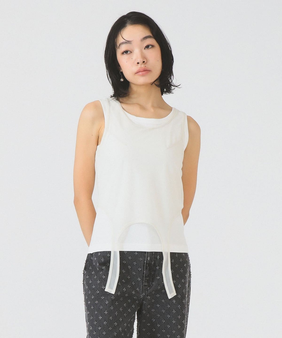 Ray BEAMS Sheer Layered Top 2P Set