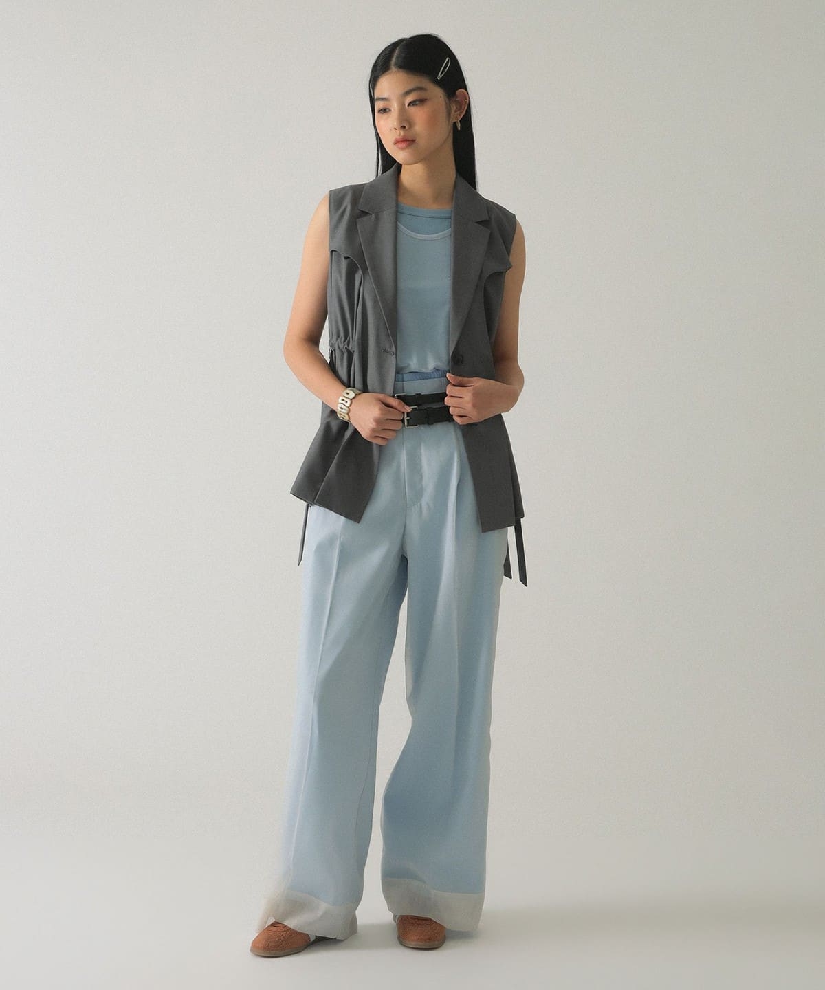 Ray BEAMS Sheer Layered Top 2P Set