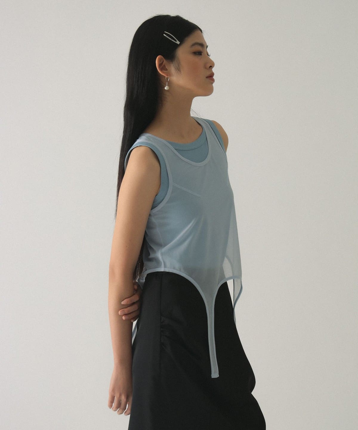 Ray BEAMS Sheer Layered Top 2P Set