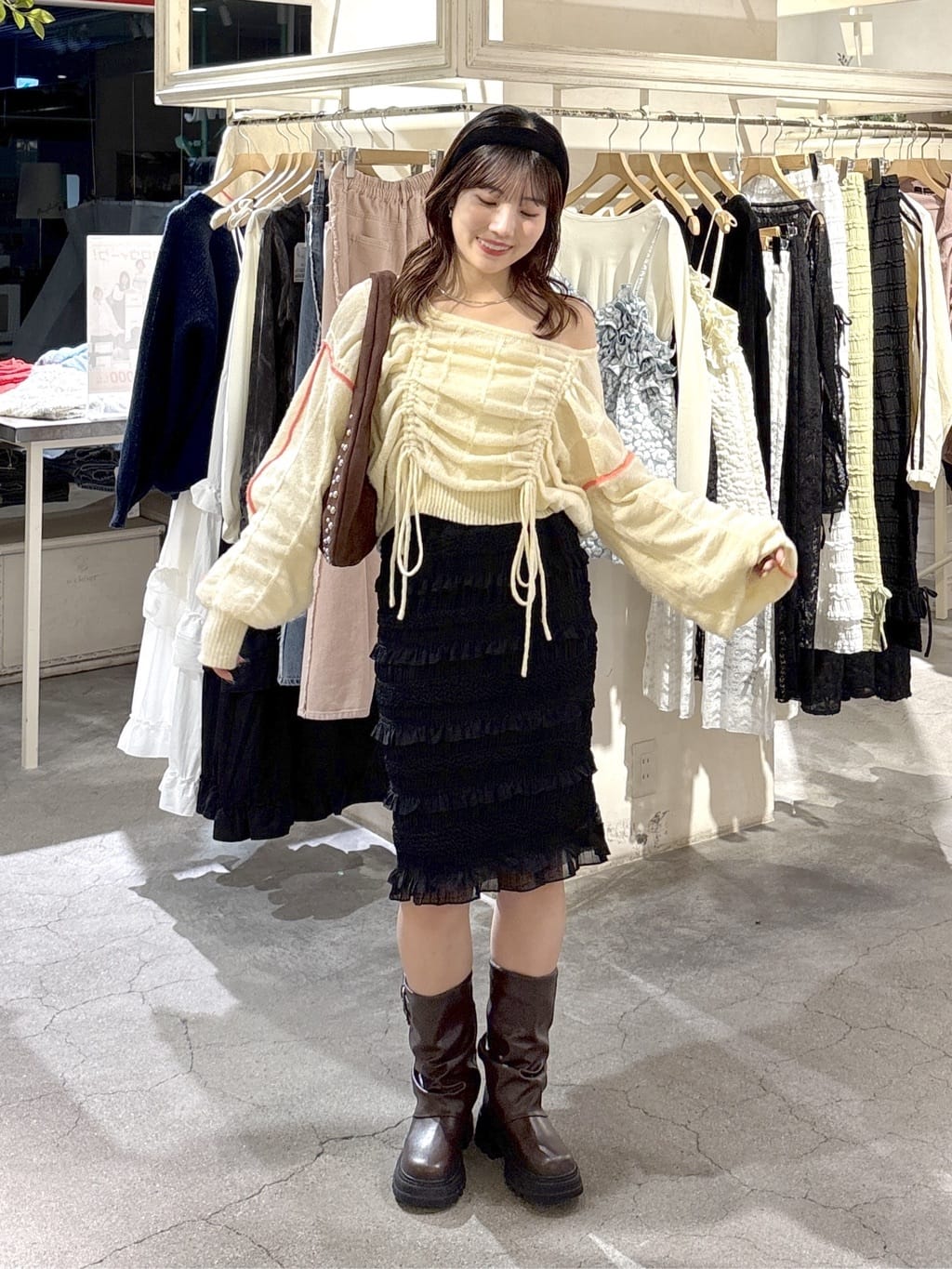 w closet 抽繩拼色針織