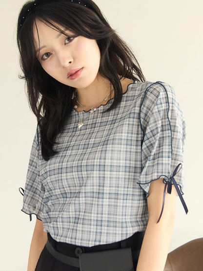 [短袖❣️]Kutir Ribbon sheer top