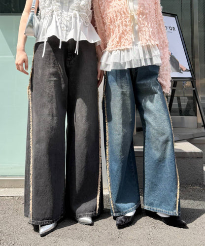 w closet Fringe baggy denim pants - Image 37