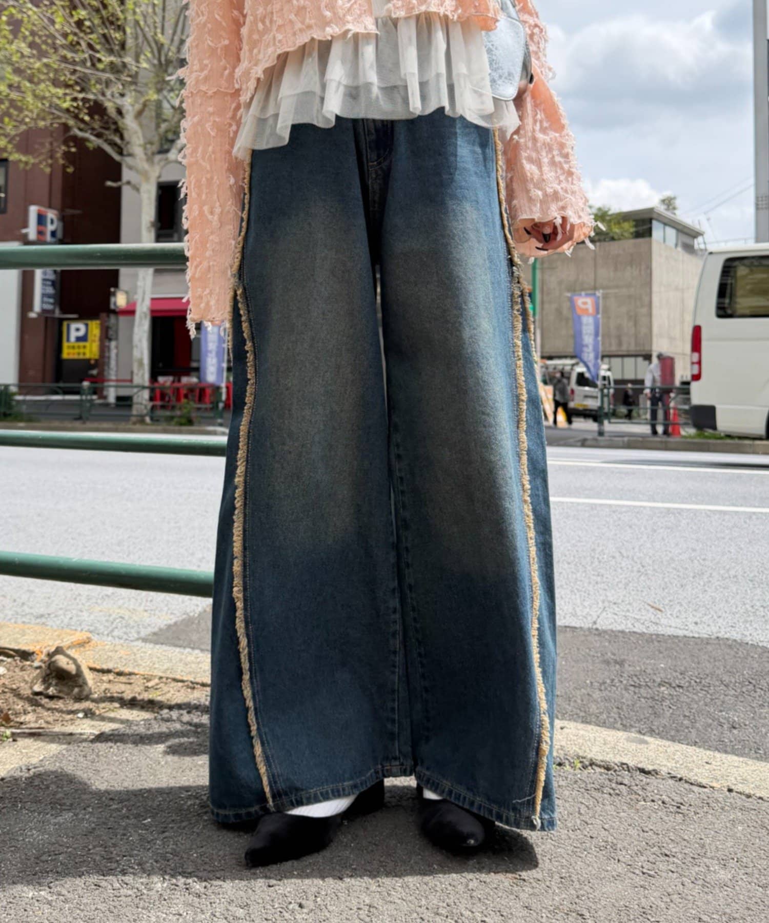 w closet Fringe baggy denim pants - Image 32