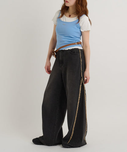w closet Fringe baggy denim pants - Image 55