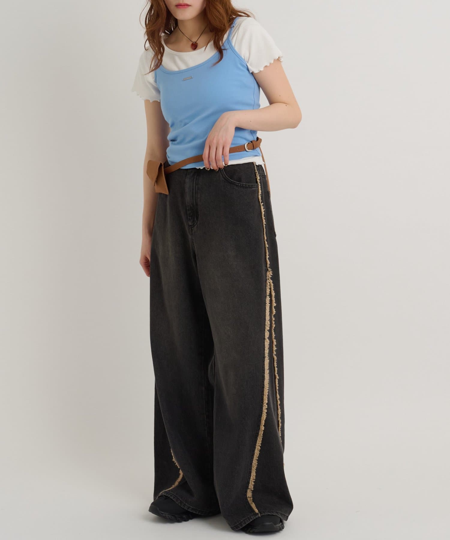 w closet Fringe baggy denim pants - Image 56