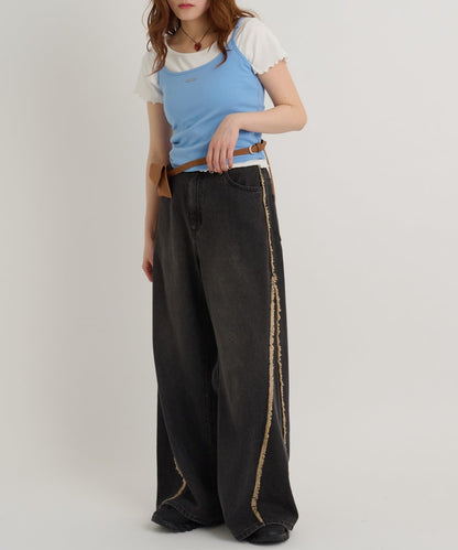 w closet Fringe baggy denim pants - Image 56