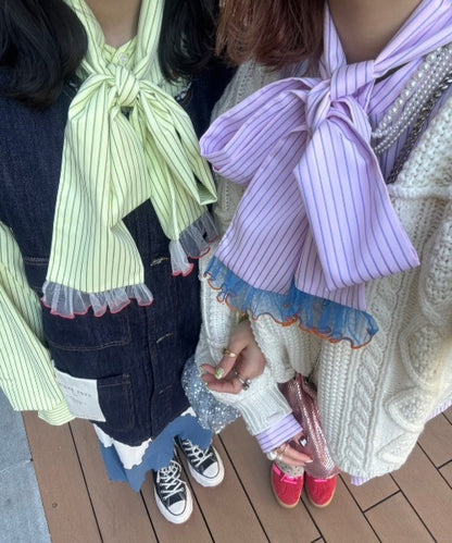HELLO.SANFRANCISCO 直紋蝴蝶結襯衫 - Image 12