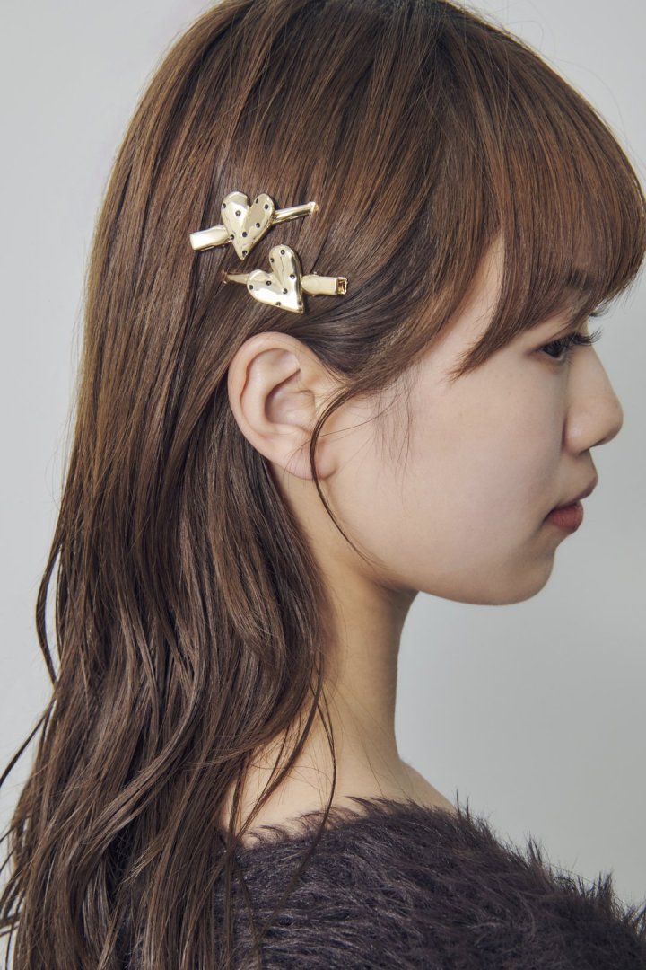 GOLDY ドット ハート メタル セット ヘアー クリップ - light gold
