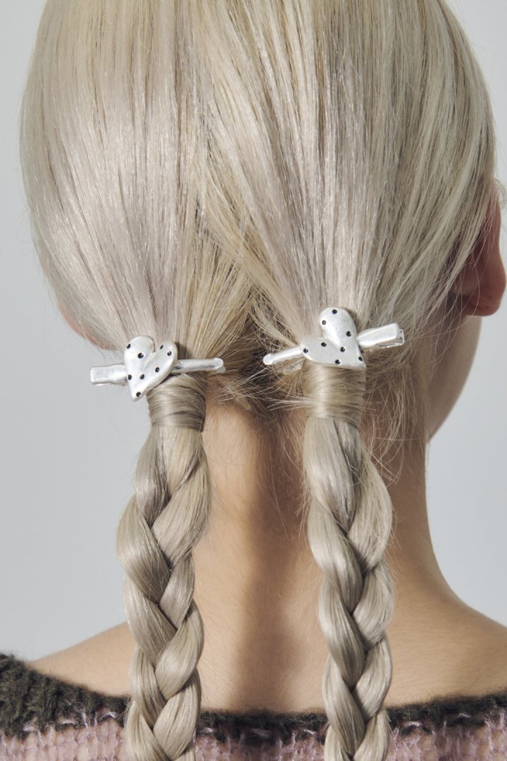 GOLDY ドット ハート メタル セット ヘアー クリップ - matte silver