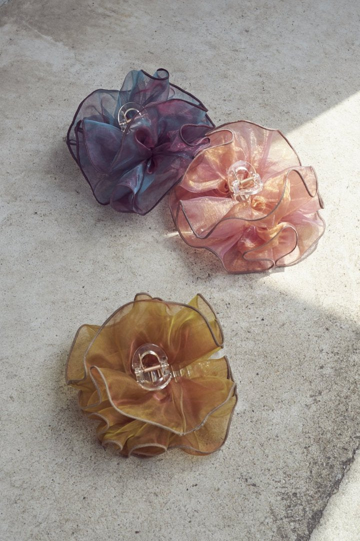 GOLDY Sheer Ruffle 大鯊魚夾 - pink