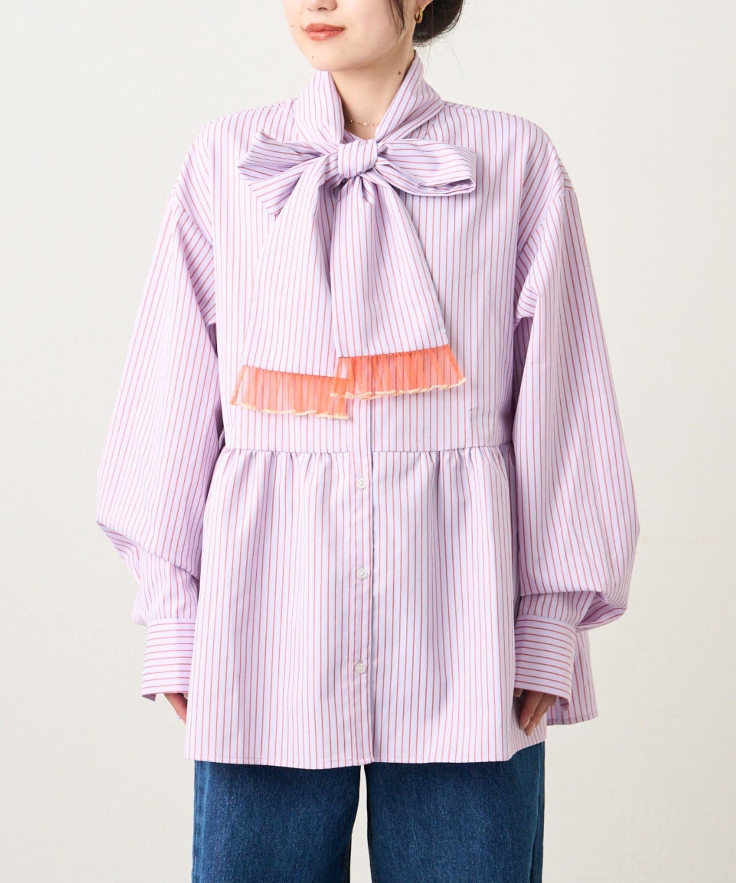 HELLO.SANFRANCISCO Striped 2-way bowtie blouse