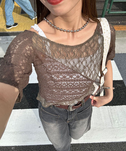 CIAOPANIC Lace拼接sheer top - Image 3