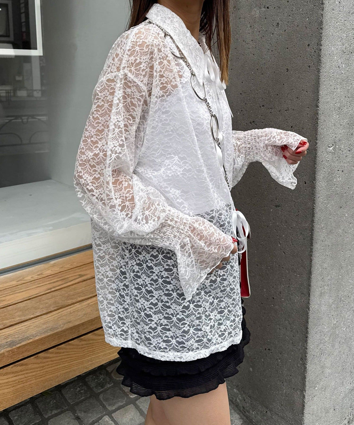 CIAOPANIC Lace-Collar Cardigan with Ribbon - Image 5