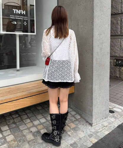 CIAOPANIC Lace-Collar Cardigan with Ribbon - Image 9