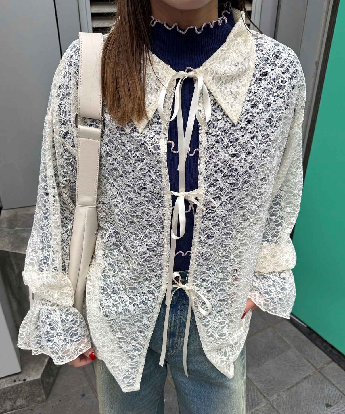 CIAOPANIC Lace-Collar Cardigan with Ribbon - Image 11