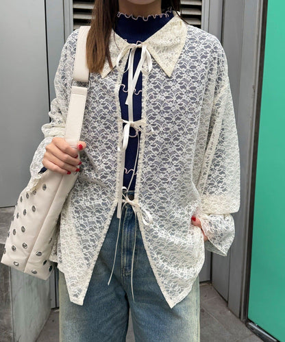 CIAOPANIC Lace-Collar Cardigan with Ribbon - Image 12