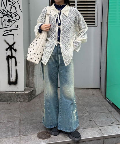 CIAOPANIC Lace-Collar Cardigan with Ribbon - Image 15