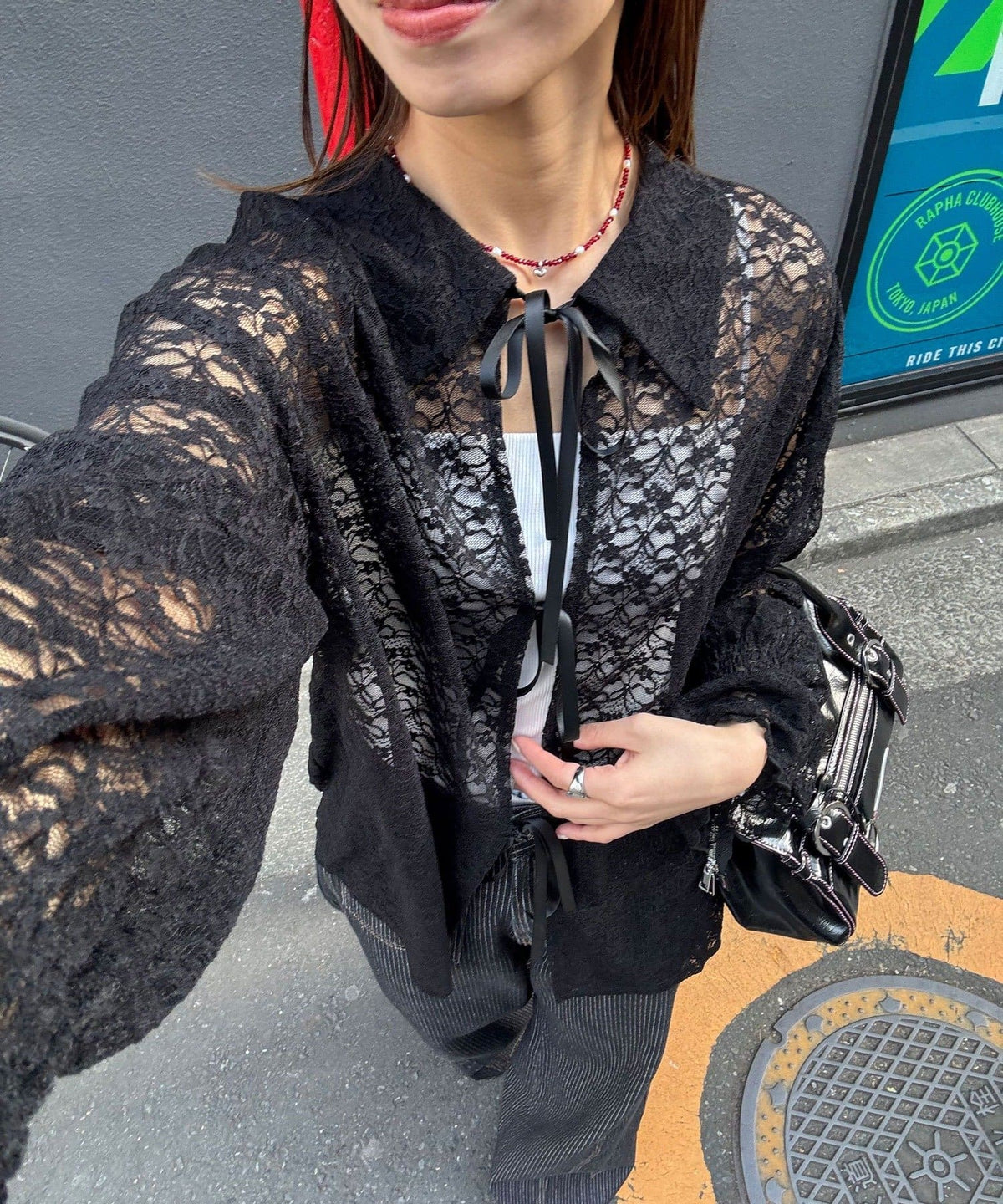 CIAOPANIC Lace-Collar Cardigan with Ribbon - Image 3
