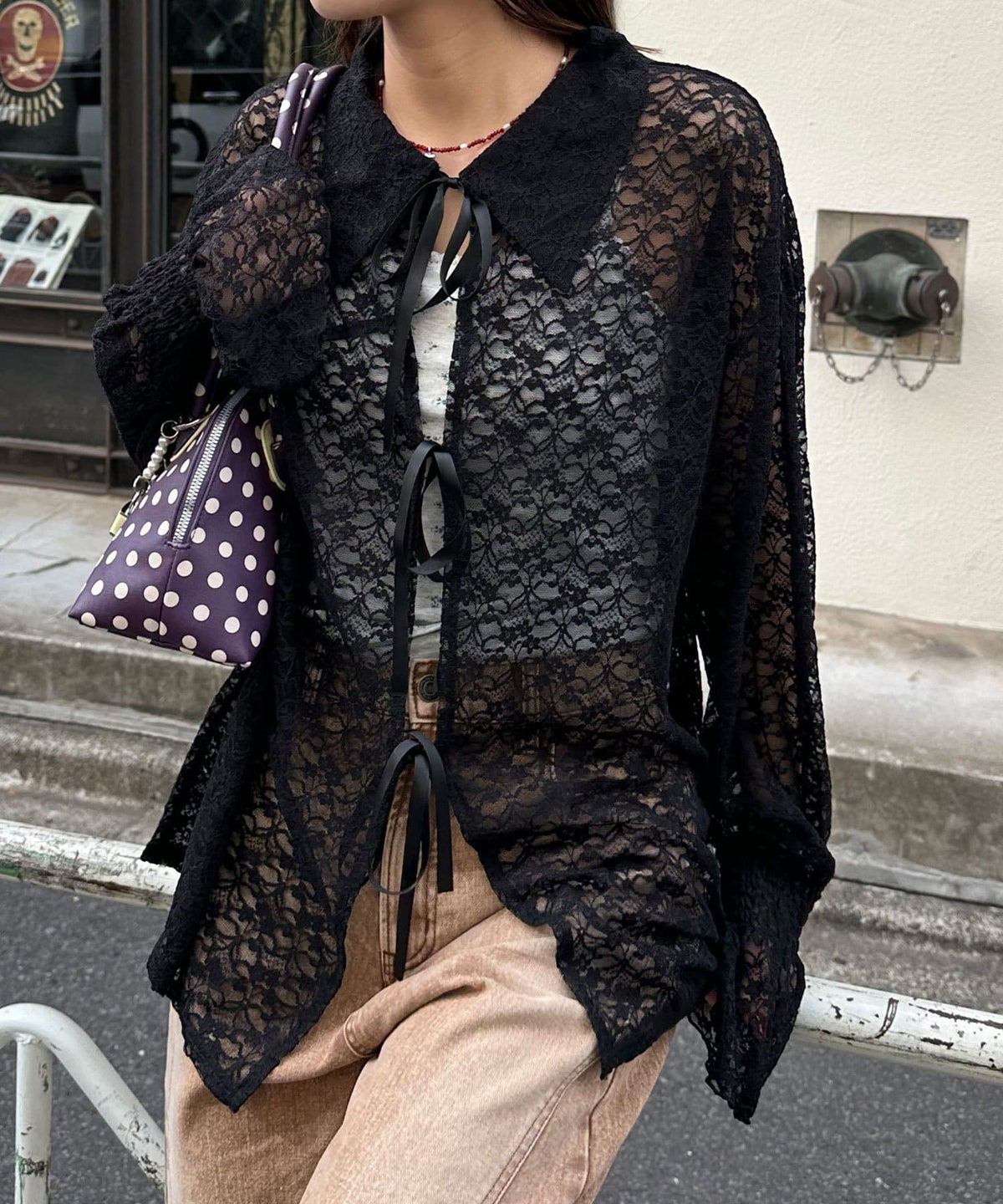 CIAOPANIC Lace-Collar Cardigan with Ribbon - Image 20