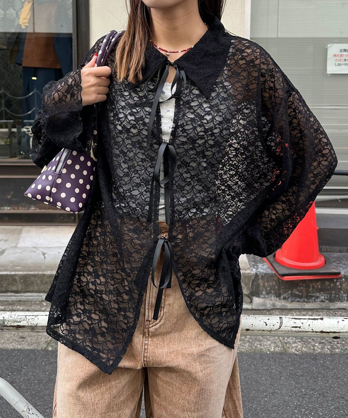 CIAOPANIC Lace-Collar Cardigan with Ribbon - Image 21