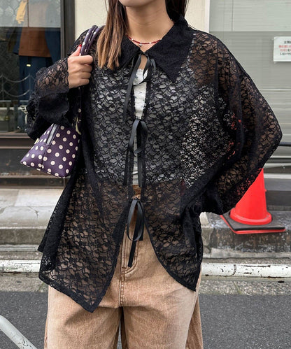CIAOPANIC Lace-Collar Cardigan with Ribbon - Image 21