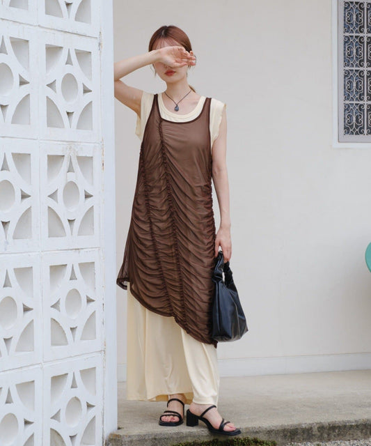 Kastane Sheer Shirred Dress Set - Image 1