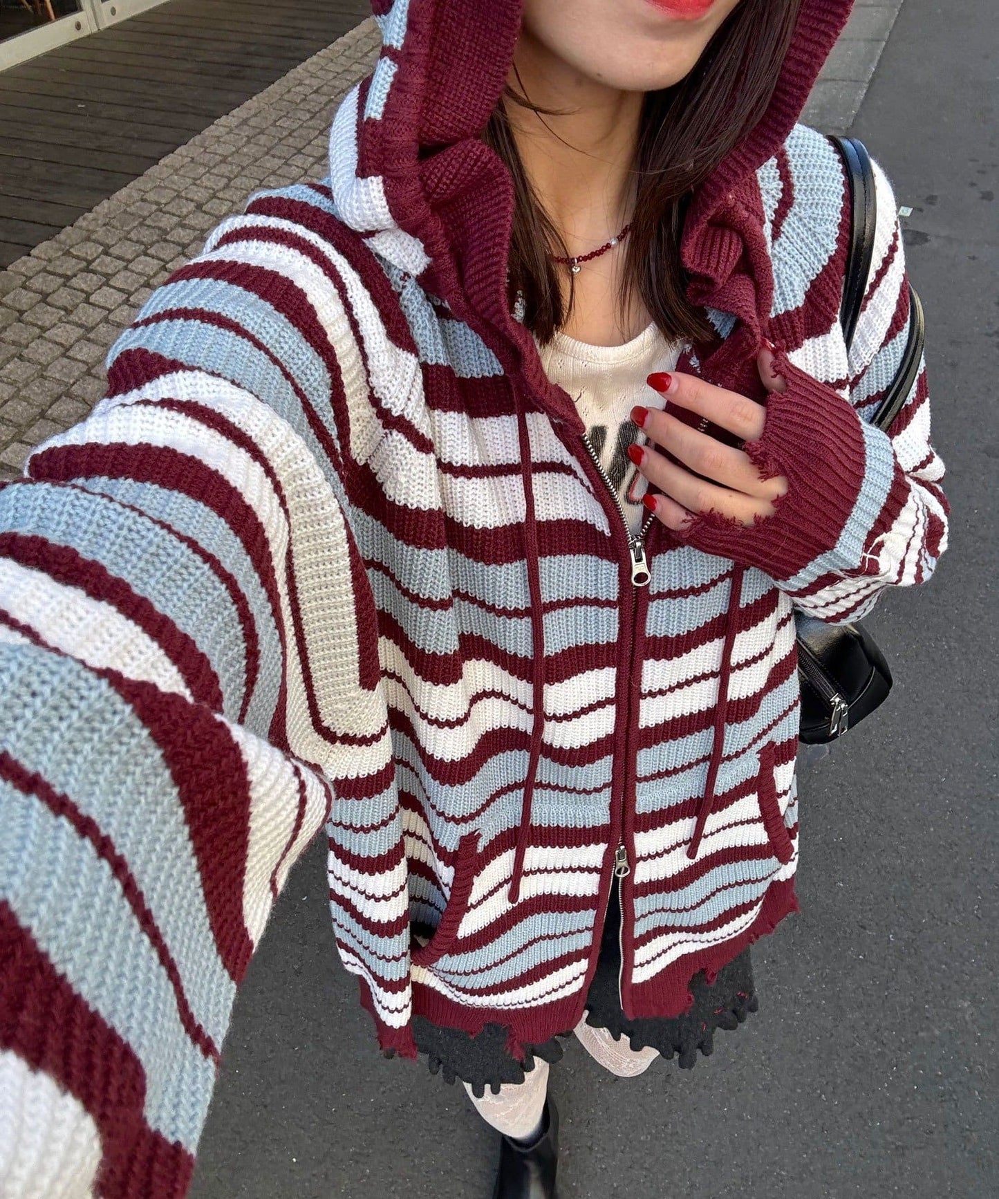 CIAOPANIC Ruffle邊帽Double Zip Knit Hoodie - Image 1