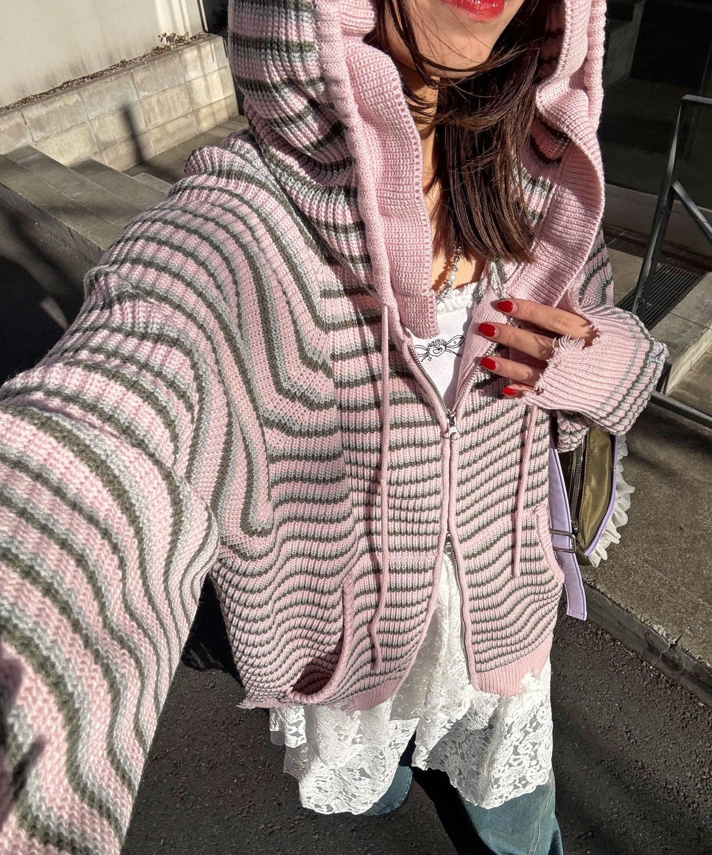 CIAOPANIC Ruffle邊帽Double Zip Knit Hoodie - Image 4