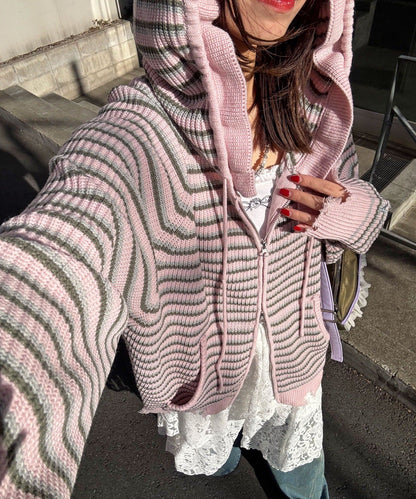 CIAOPANIC Ruffle邊帽Double Zip Knit Hoodie - Image 4