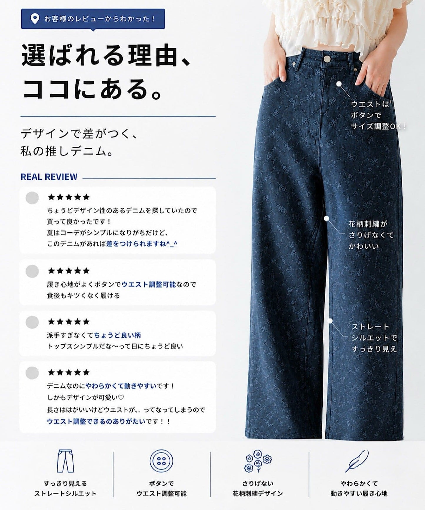 Kastane [Straight] floral embroidered denim - Image 3