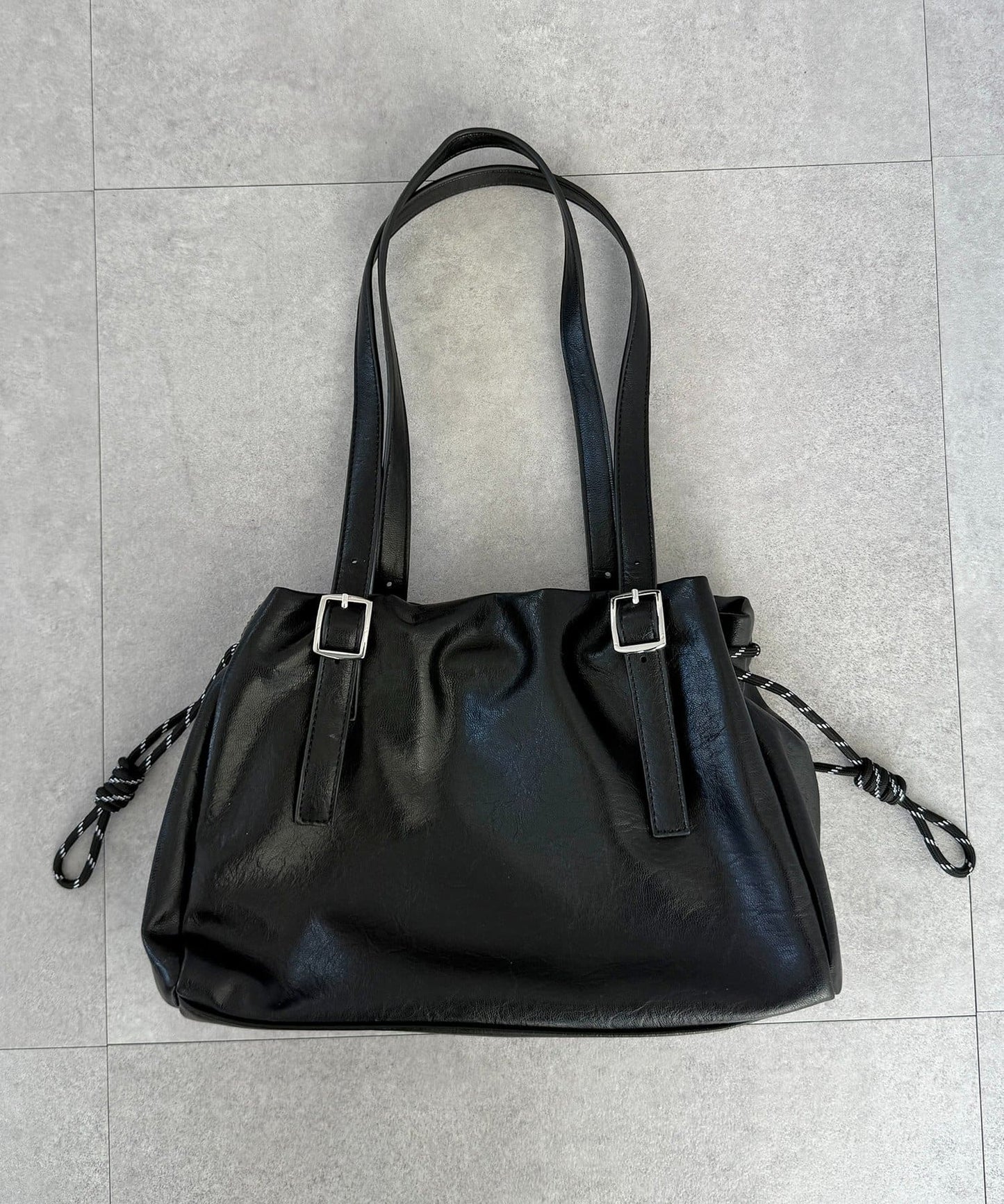CPCM Drawstring Leather Boston Bag - Image 11