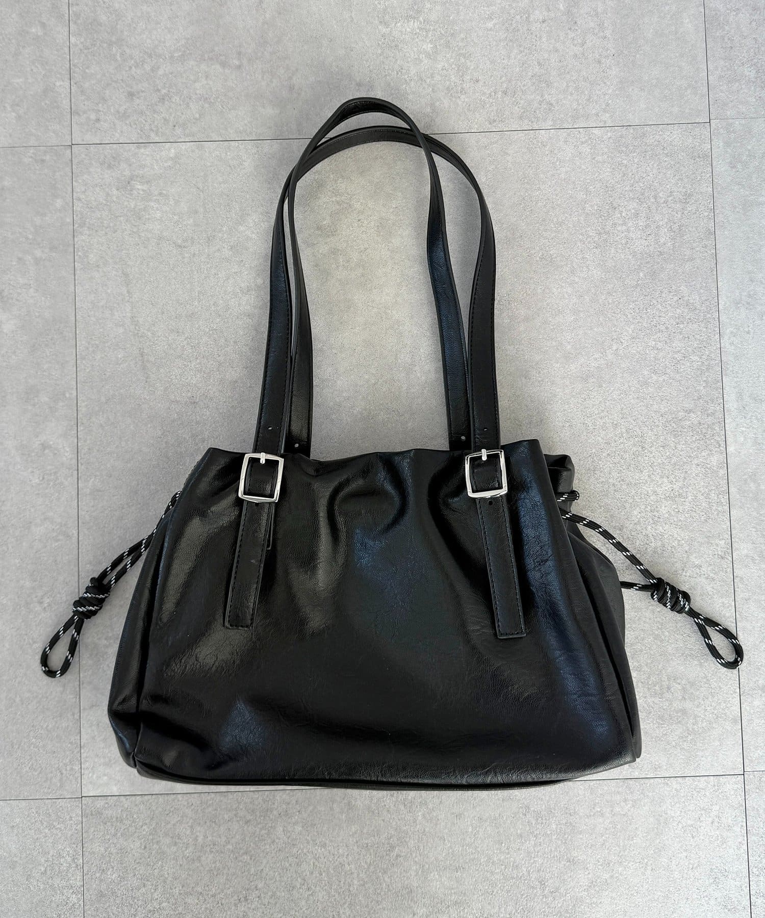 CPCM Drawstring Leather Boston Bag - Image 11