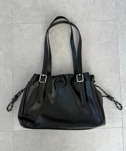 CPCM Drawstring Leather Boston Bag - Image 11