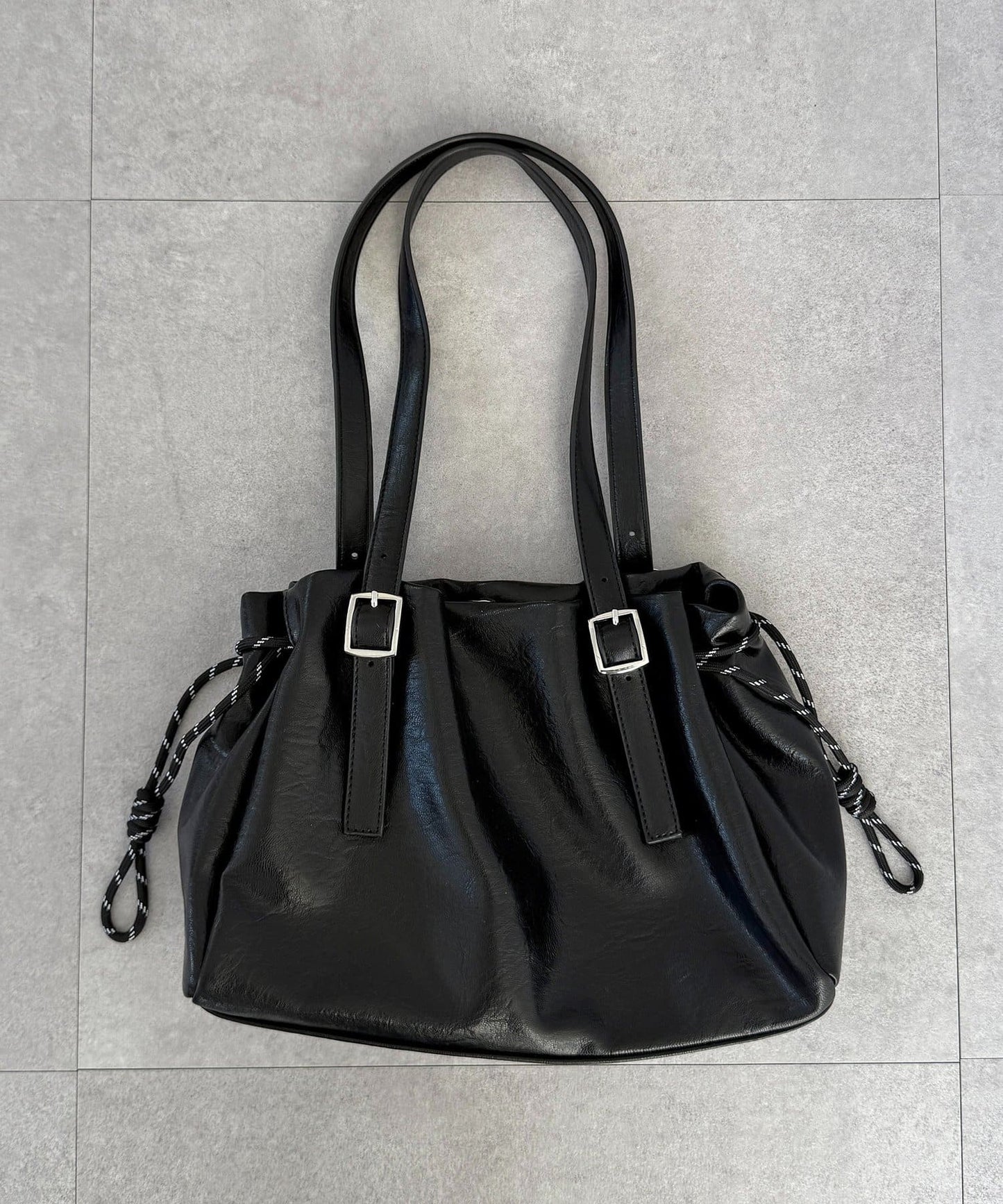 CPCM Drawstring Leather Boston Bag - Image 12