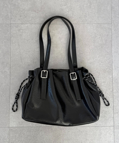 CPCM Drawstring Leather Boston Bag - Image 12