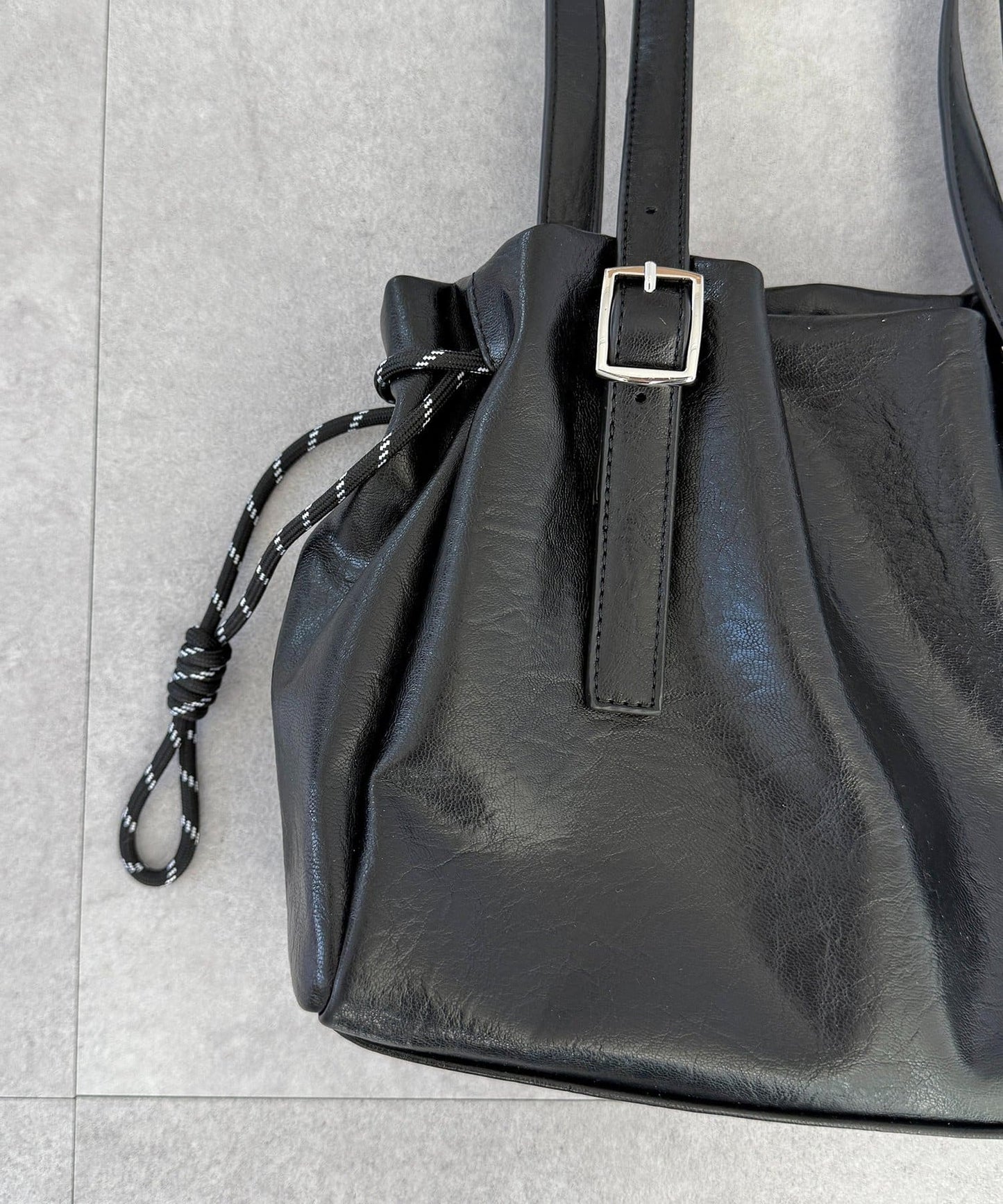 CPCM Drawstring Leather Boston Bag - Image 13