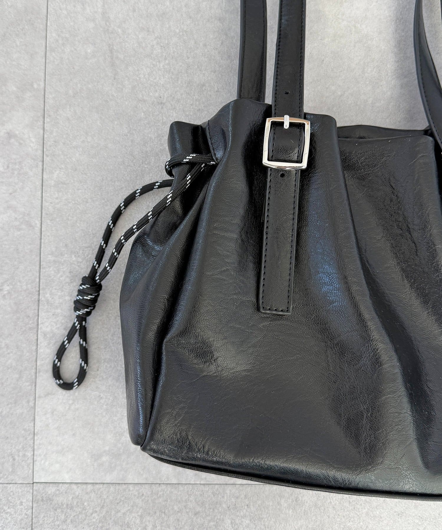 CPCM Drawstring Leather Boston Bag - Image 13