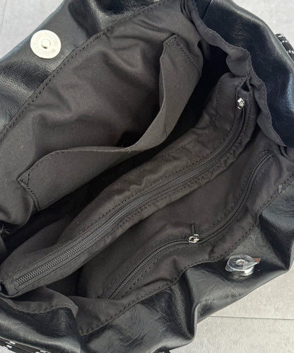 CPCM Drawstring Leather Boston Bag - Image 14