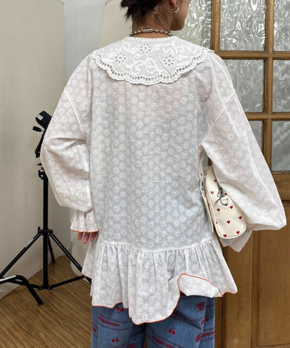 HELLO.SANFRANCISCO Frill lace tunic blouse - Image 9