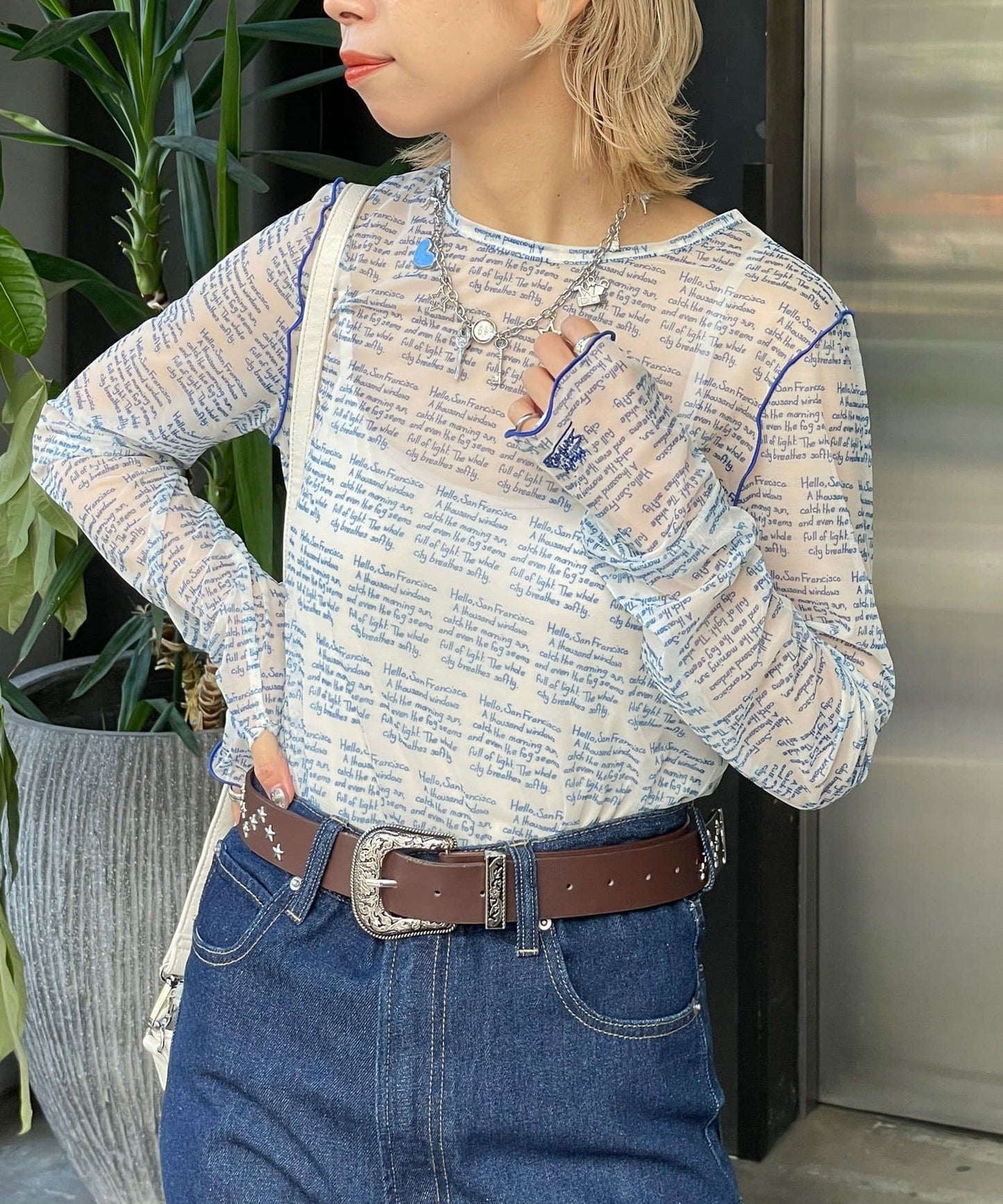 HELLO.SANFRANCISCO 印花Sheer top - Image 2