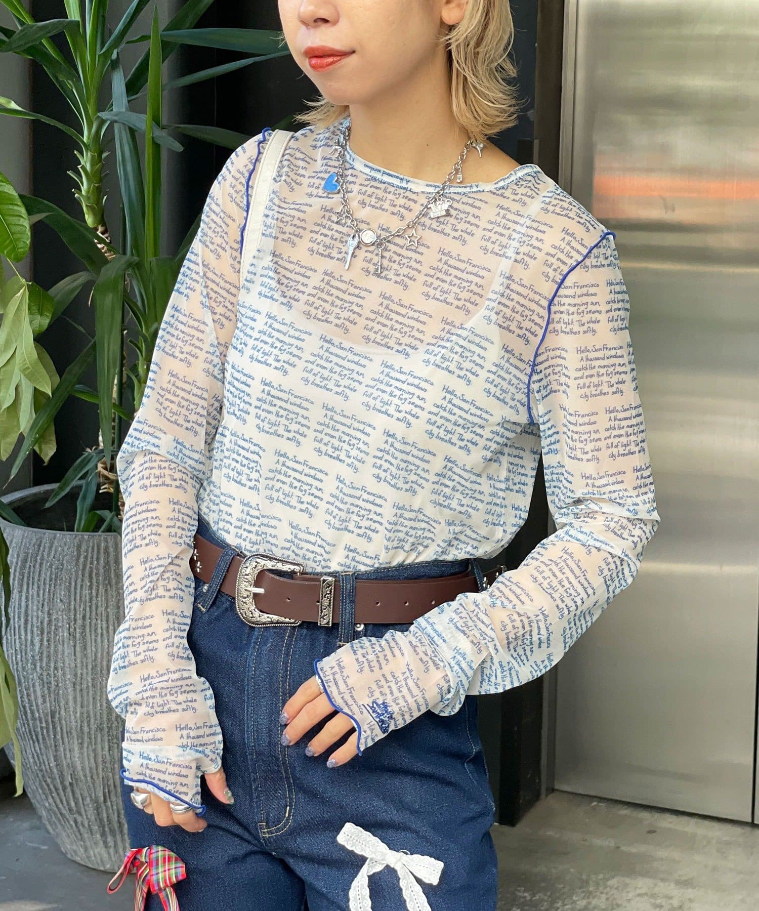 HELLO.SANFRANCISCO 印花Sheer top - Image 10