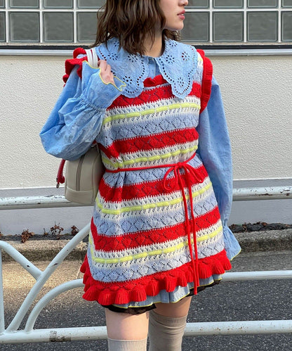 HELLO.SANFRANCISCO 鏤空條紋針織Vest - Image 1