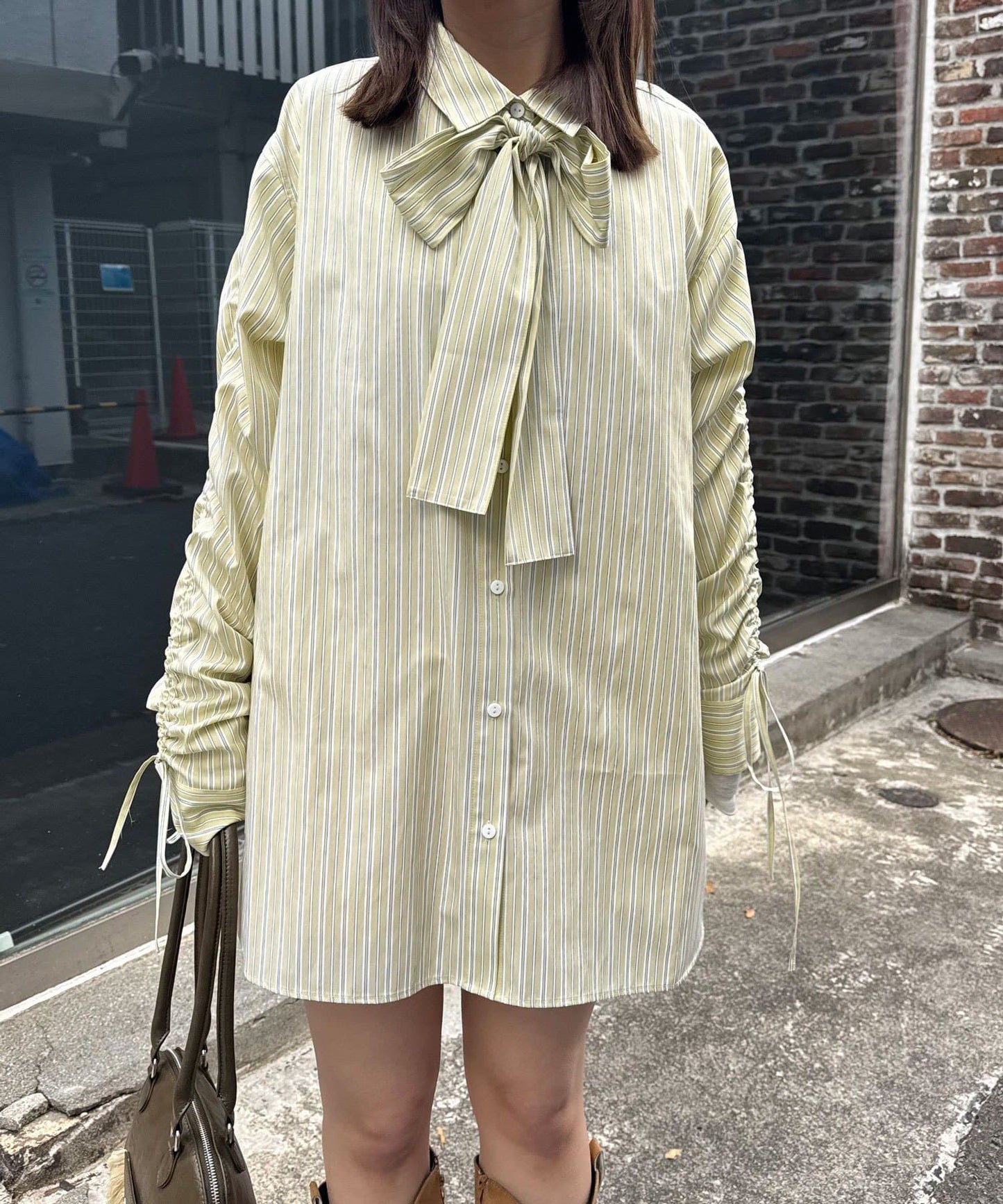 CIAOPANIC 褶皺袖條紋襯衫配TIE - Image 4