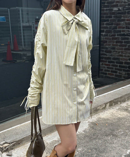 CIAOPANIC 褶皺袖條紋襯衫配TIE - Image 5