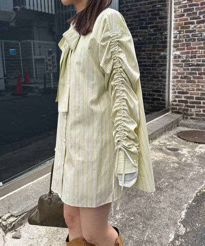 CIAOPANIC 褶皺袖條紋襯衫配TIE - Image 6