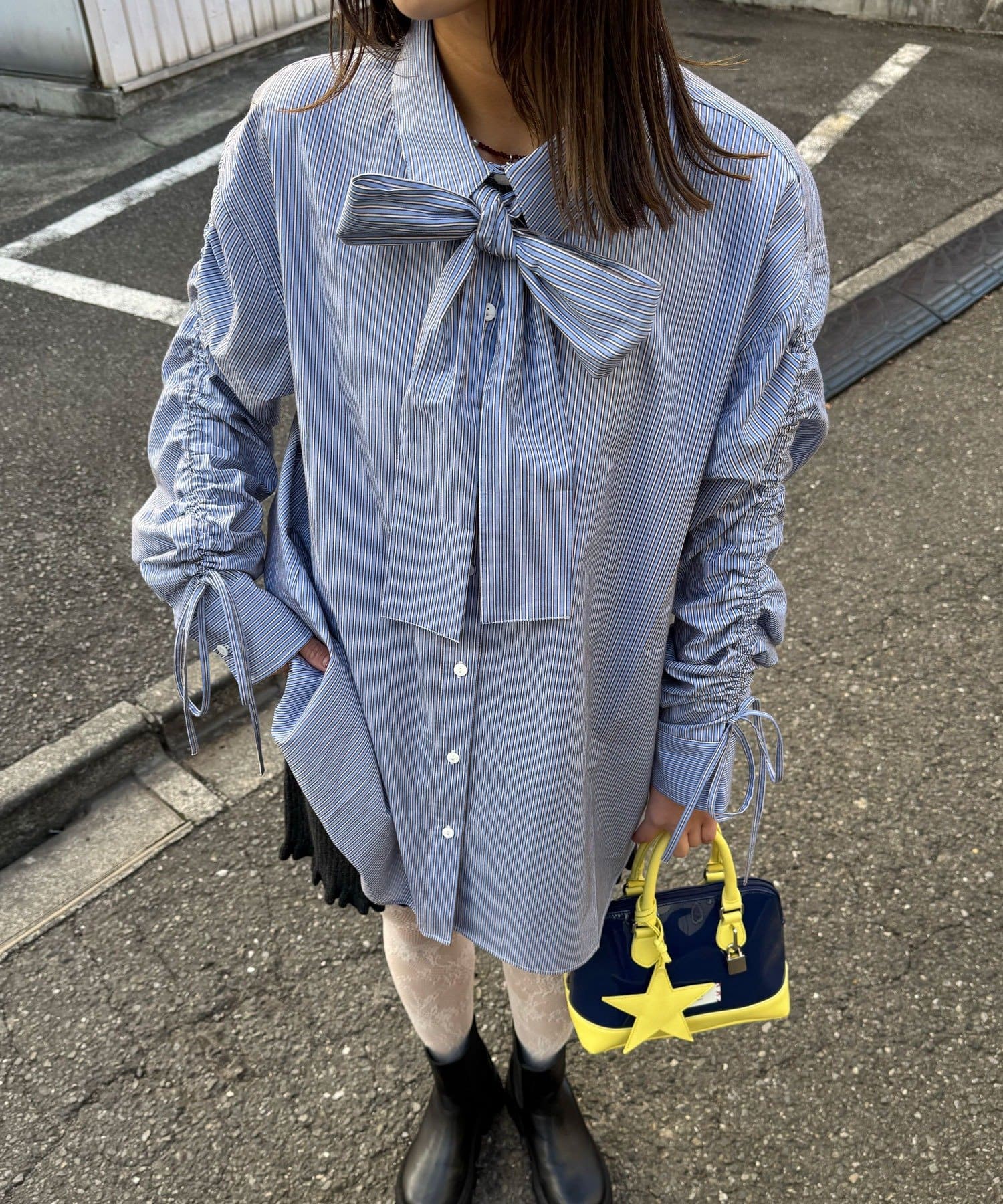 CIAOPANIC 褶皺袖條紋襯衫配TIE - Image 12