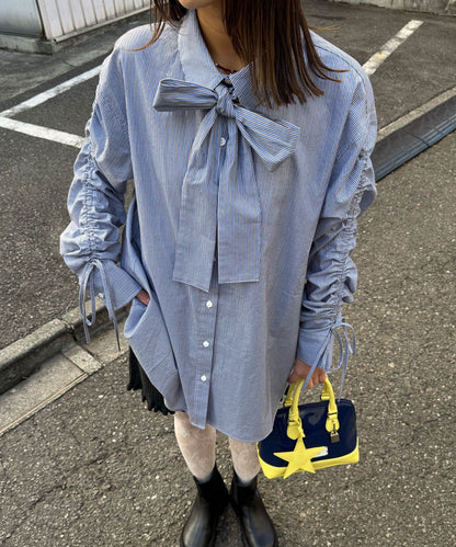 CIAOPANIC 褶皺袖條紋襯衫配TIE - Image 12