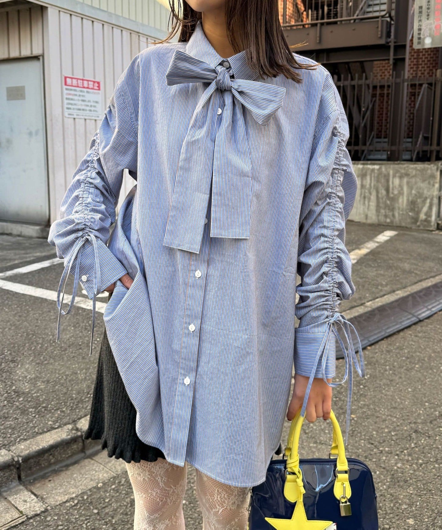 CIAOPANIC 褶皺袖條紋襯衫配TIE - Image 13